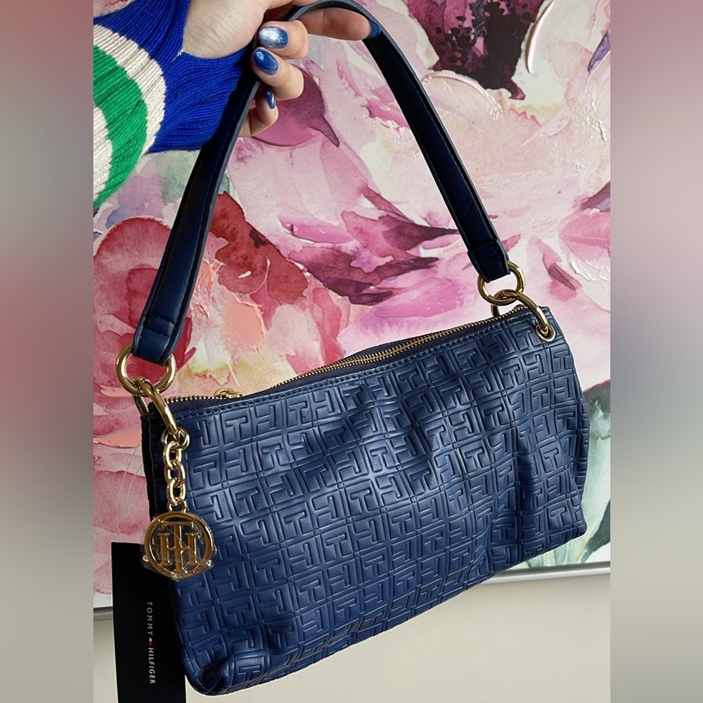Tommy Hilfiger Navy Blue Embossed Shoulder Bag